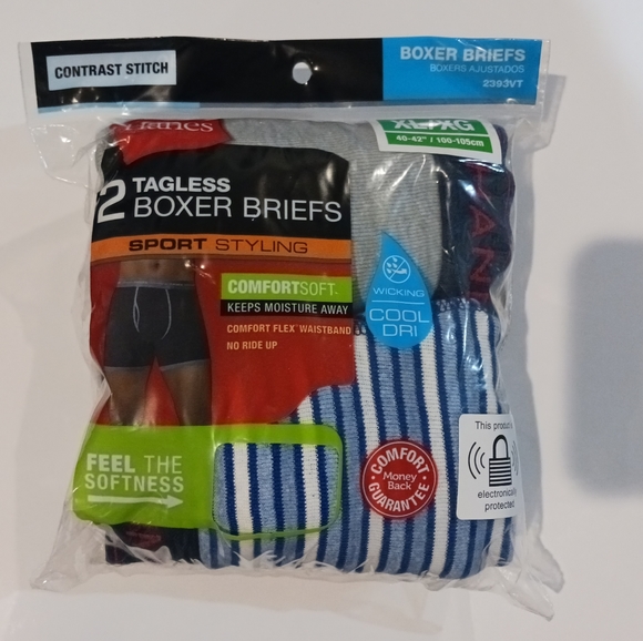 XL Men’s Hanes Tagless Sport Styling Boxer Briefs 2ct Package Contrast‎ Stitch - Picture 1 of 5